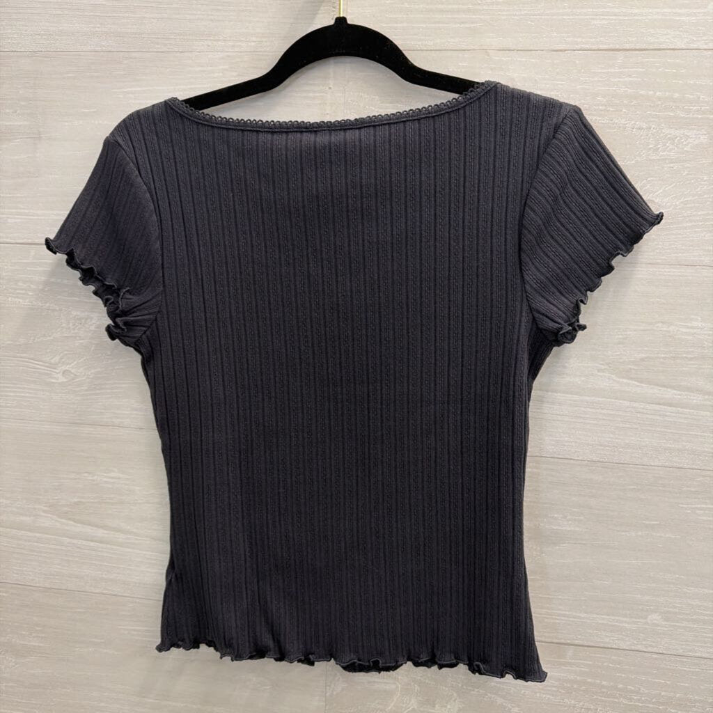 Grey Ribbed Short Sleeve Top Medium