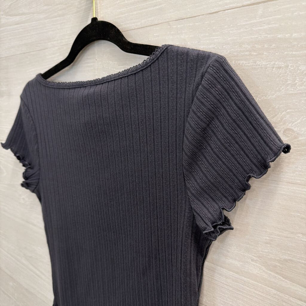 Grey Ribbed Short Sleeve Top Medium