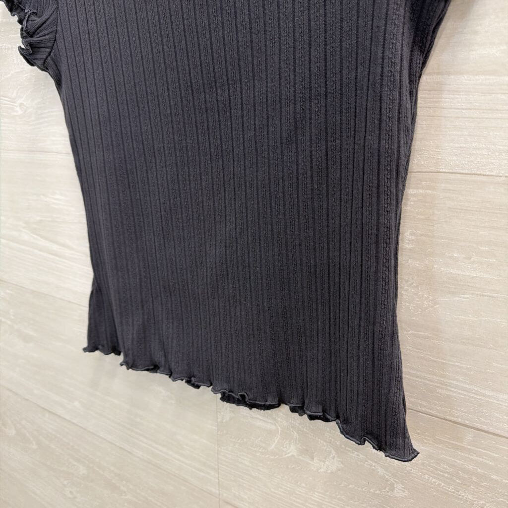 Grey Ribbed Short Sleeve Top Medium
