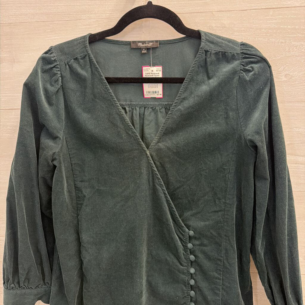 Madewell Green Velvet Long Sleeve Top Small