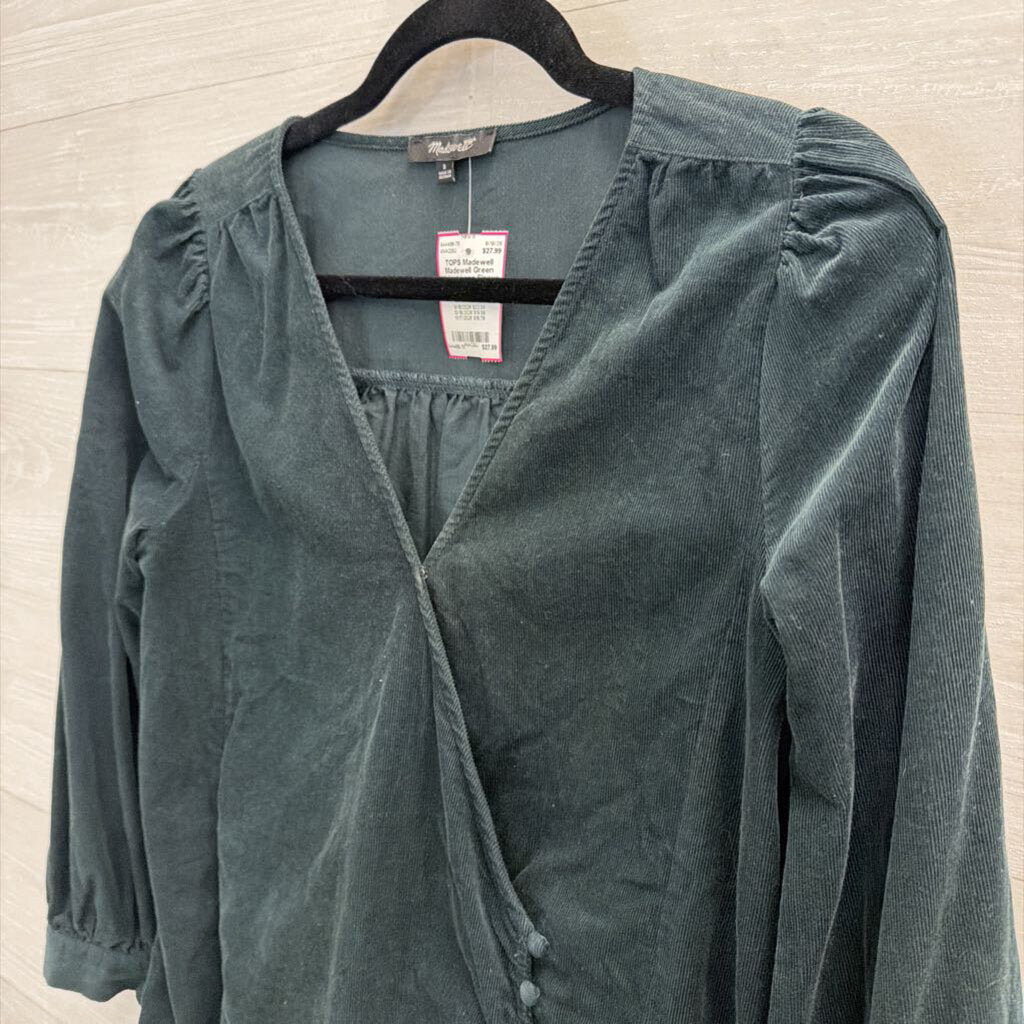 Madewell Green Velvet Long Sleeve Top Small