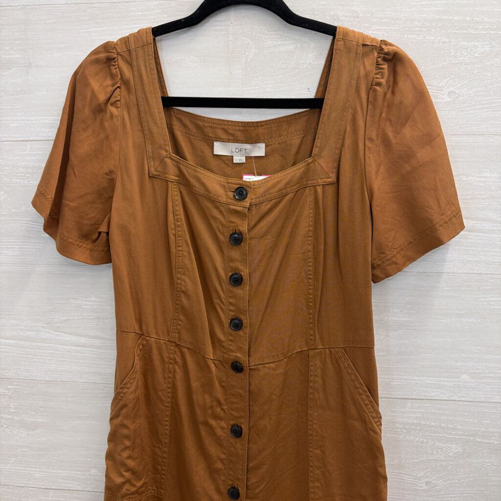 Loft Brown Short Sleeve Button Front Dress 4