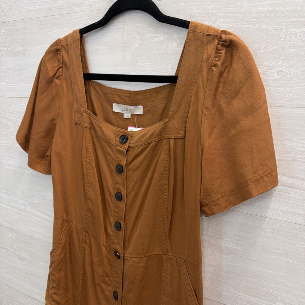 Loft Brown Short Sleeve Button Front Dress 4