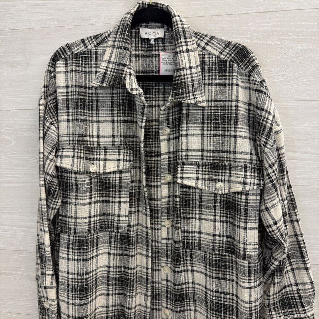 ACOA White/ Black Plaid Long Shacket Small