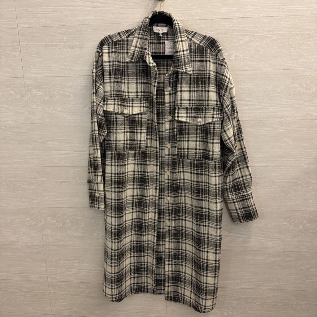ACOA White/ Black Plaid Long Shacket Small