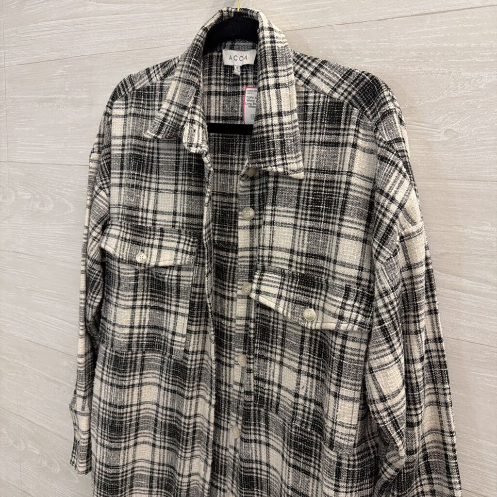 ACOA White/ Black Plaid Long Shacket Small