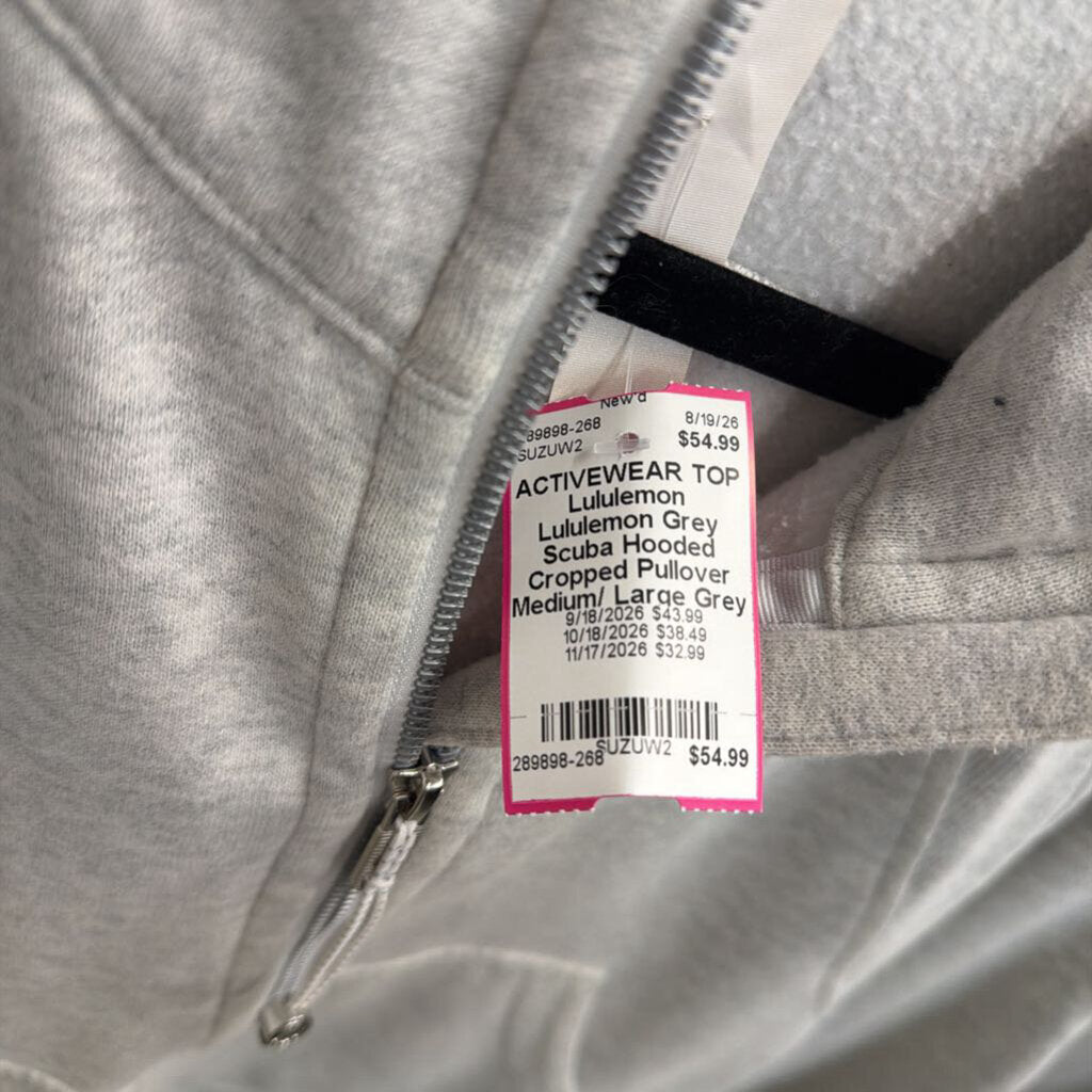Lululemon Grey Scuba Hooded Cropped Pullover Medium/ Large