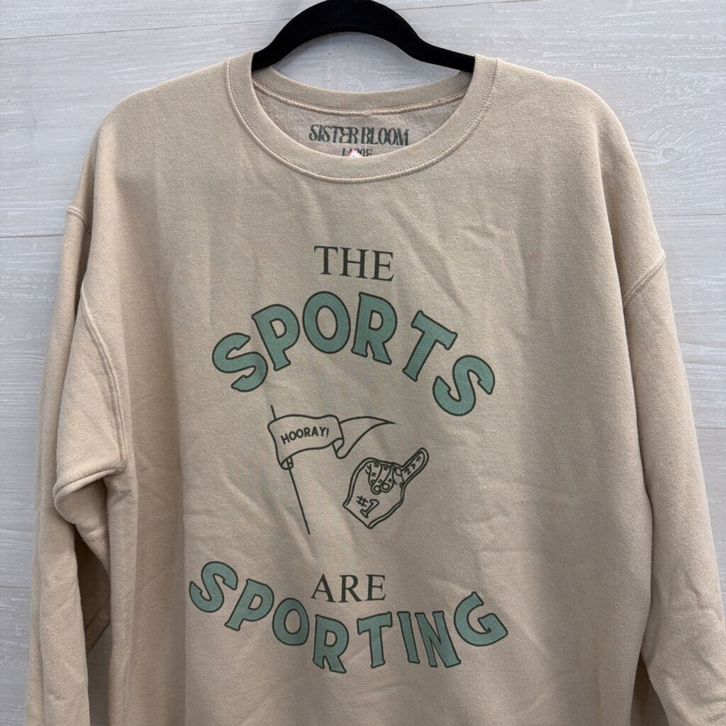 Sister Bloom Beige/ Multi Sports Crewneck Sweatshirt Large