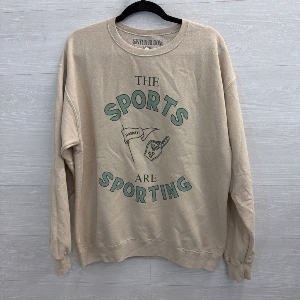 Sister Bloom Beige/ Multi Sports Crewneck Sweatshirt Large