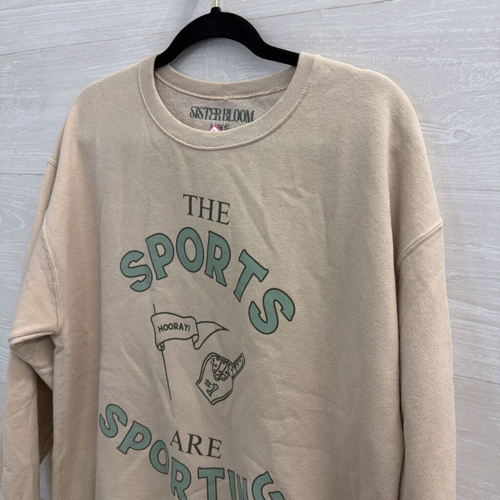Sister Bloom Beige/ Multi Sports Crewneck Sweatshirt Large