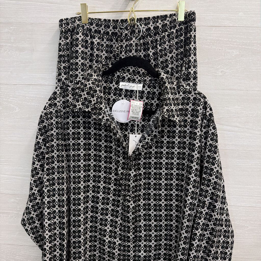 Petal and Pup Black/ White Print Silky Long Sleeve Top/ Pants Set Large
