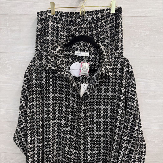 Petal and Pup Black/ White Print Silky Long Sleeve Top/ Pants Set Large