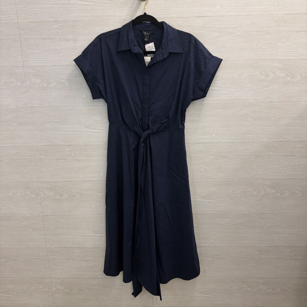 Ralph Lauren Navy Short Sleeve Tie Front Midi Dress 6