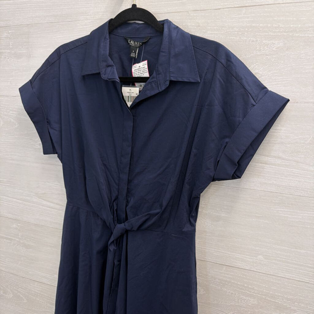 Ralph Lauren Navy Short Sleeve Tie Front Midi Dress 6