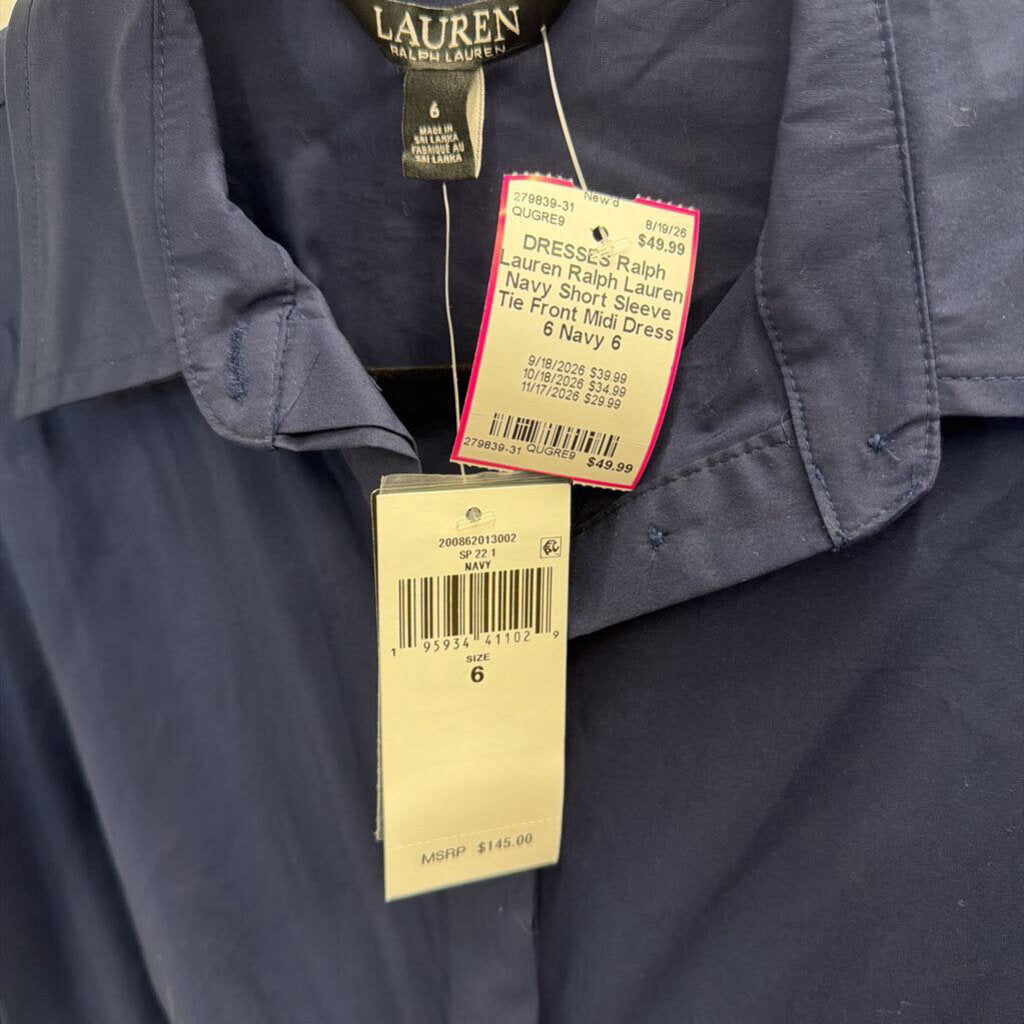 Ralph Lauren Navy Short Sleeve Tie Front Midi Dress 6