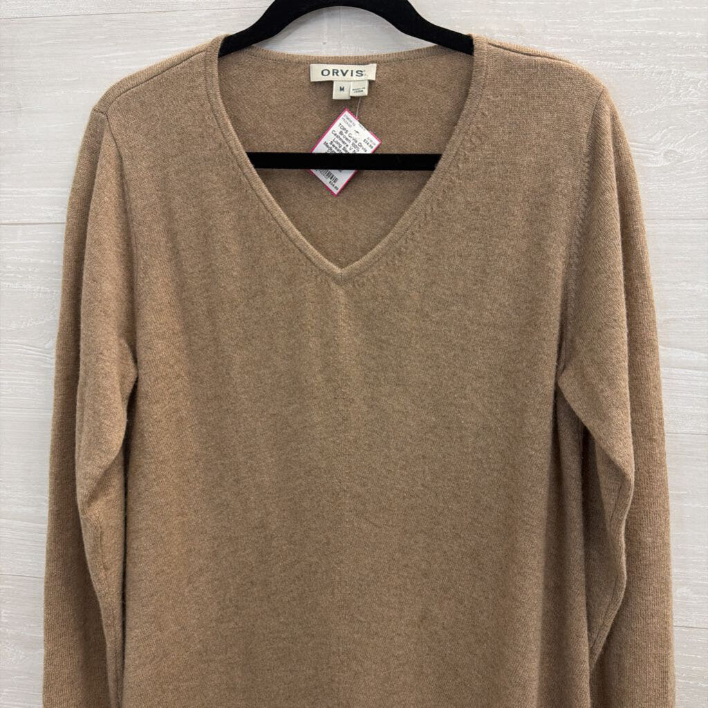Orvis Brown 100% Cashmere V Neck Long Sleeve Sweater Top Medium