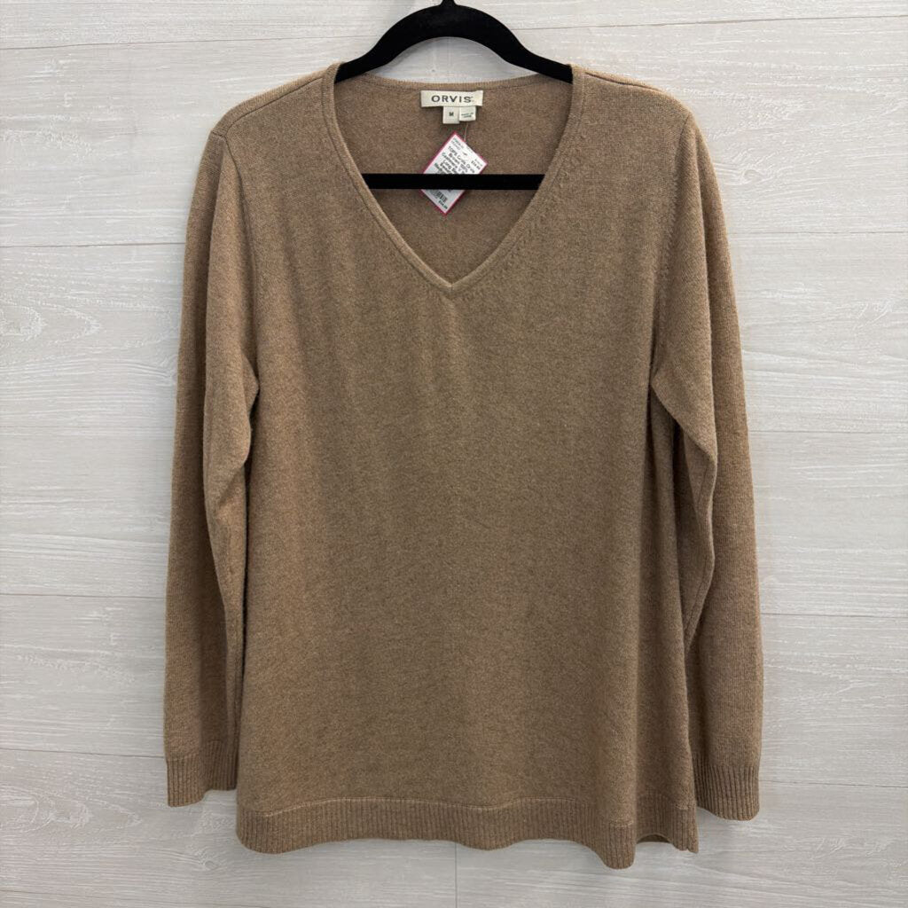 Orvis Brown 100% Cashmere V Neck Long Sleeve Sweater Top Medium