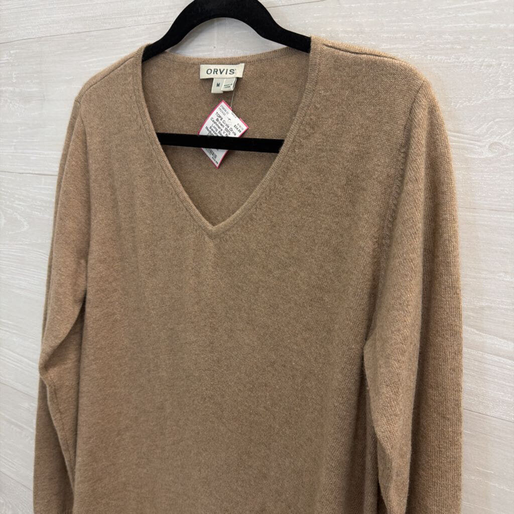 Orvis Brown 100% Cashmere V Neck Long Sleeve Sweater Top Medium