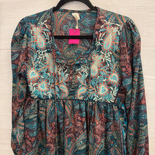 Raga Navy/ Multi Embroidered Print Long Sleeve Top Small