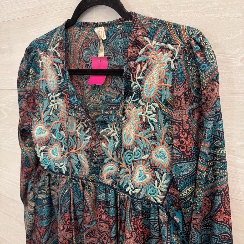 Raga Navy/ Multi Embroidered Print Long Sleeve Top Small