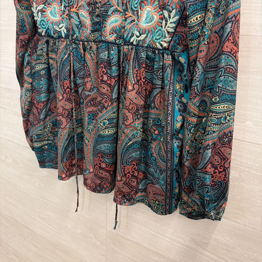 Raga Navy/ Multi Embroidered Print Long Sleeve Top Small