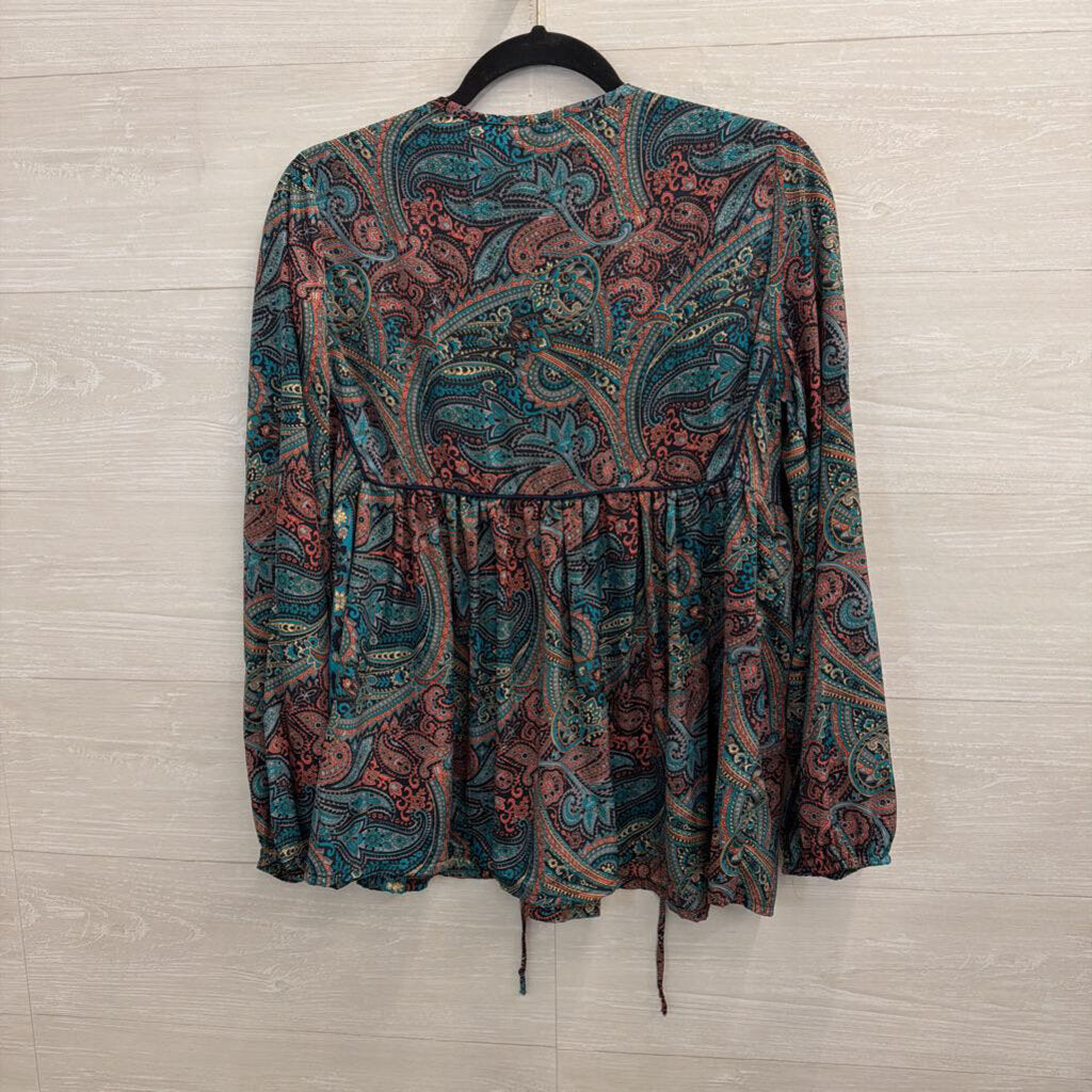 Raga Navy/ Multi Embroidered Print Long Sleeve Top Small