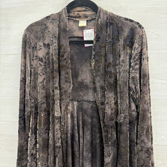 Surrealist Green Velvet Print Open Front Long Sleeve Top 2