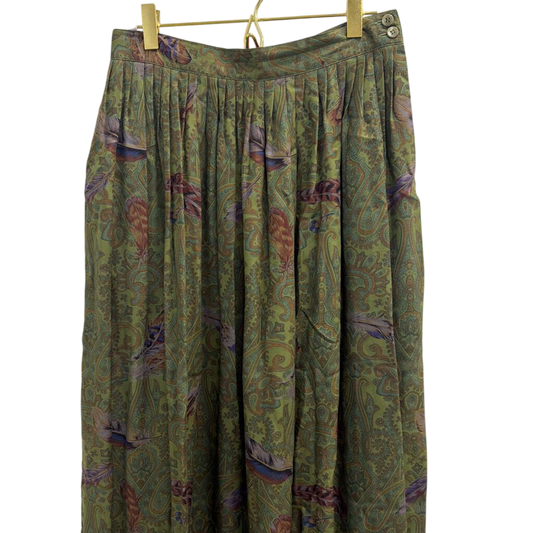 Vintage Herman Geist Green/ Multi Print Midi Skirt 8