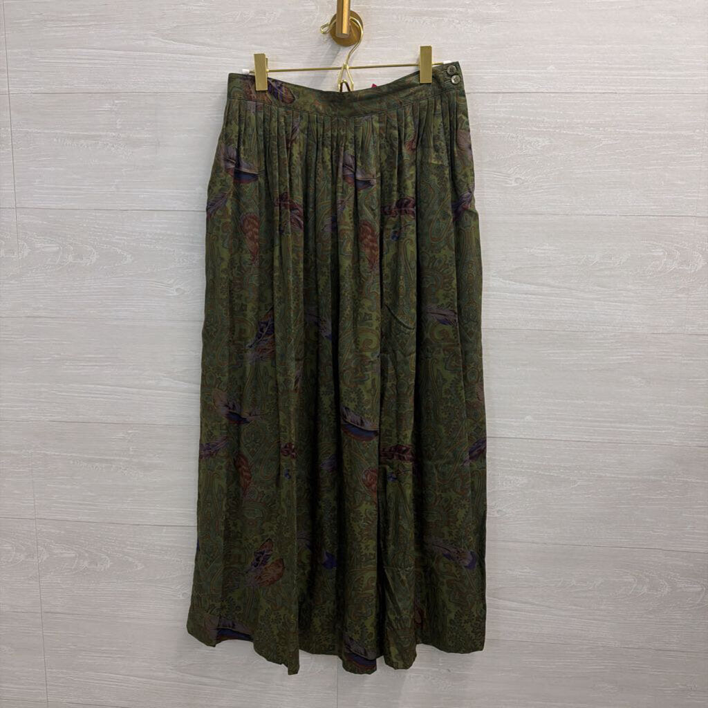 Vintage Herman Geist Green/ Multi Print Midi Skirt 8