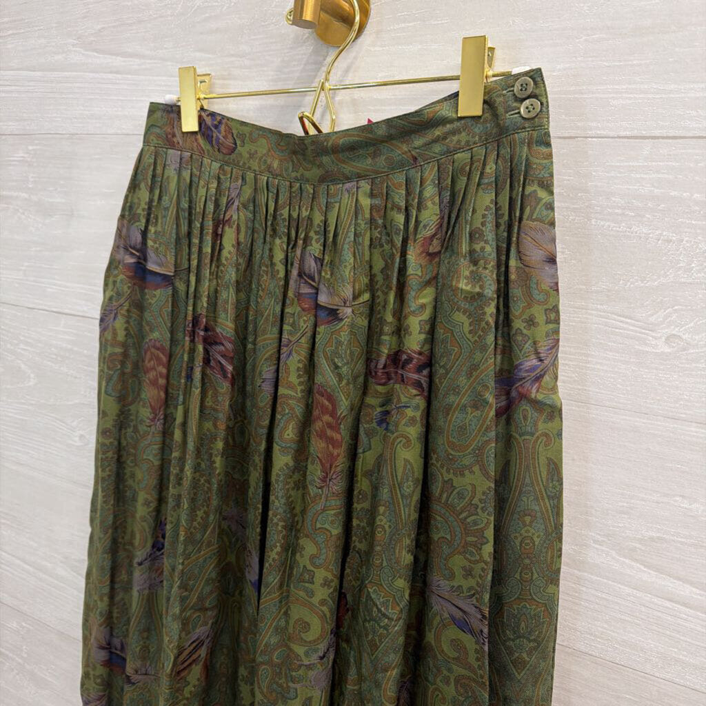 Vintage Herman Geist Green/ Multi Print Midi Skirt 8
