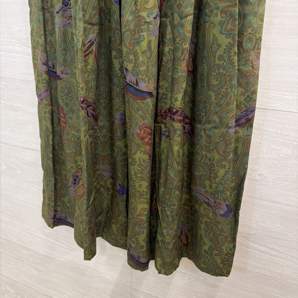 Vintage Herman Geist Green/ Multi Print Midi Skirt 8