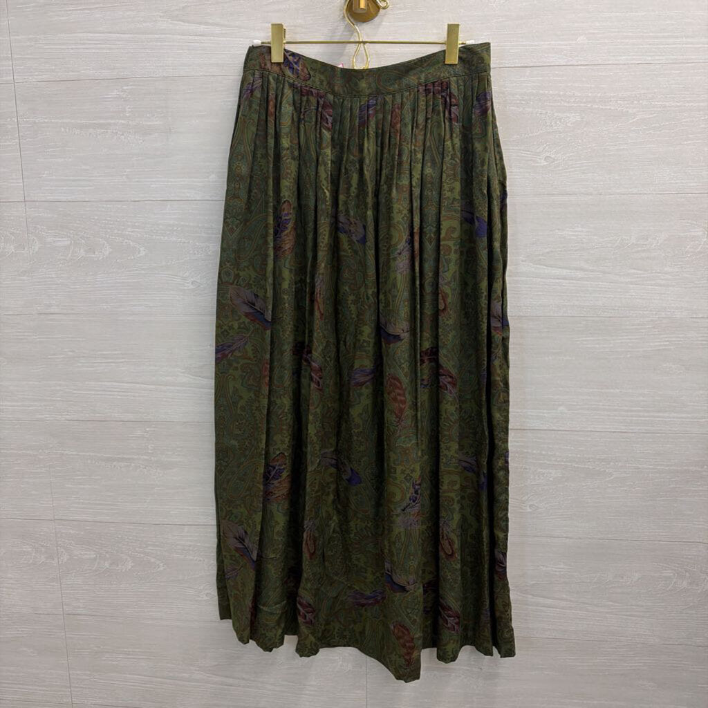 Vintage Herman Geist Green/ Multi Print Midi Skirt 8