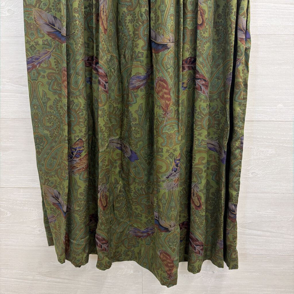 Vintage Herman Geist Green/ Multi Print Midi Skirt 8