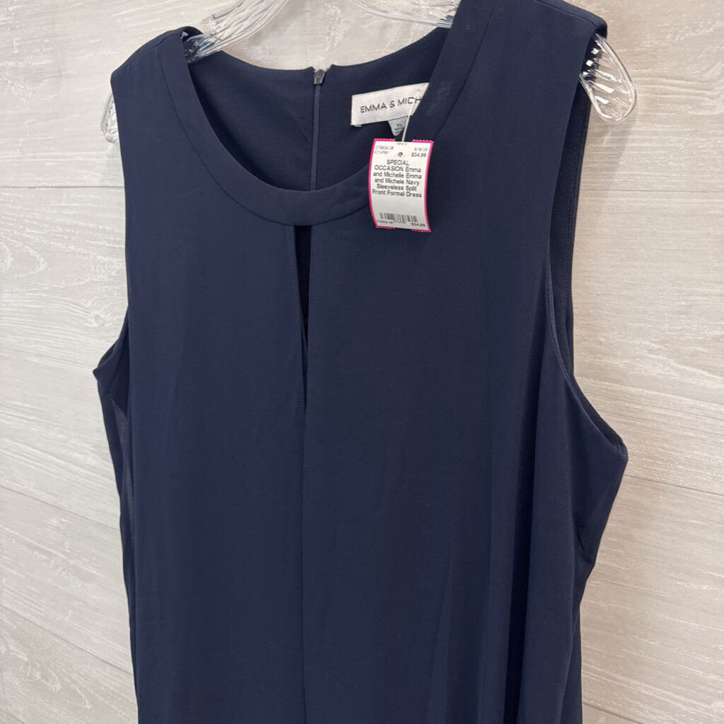 Emma and Michele Navy Sleeveless Split Front Formal Dress Extra Large