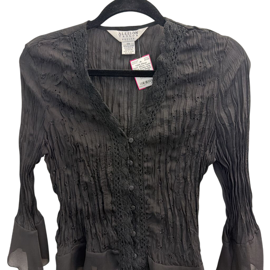Allison Taylor Black Crinkle long Sleeve Top Medium Petite