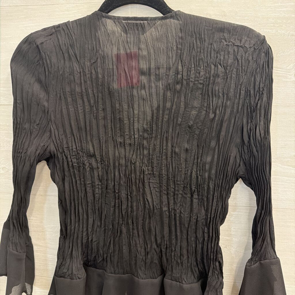Allison Taylor Black Crinkle long Sleeve Top Medium Petite