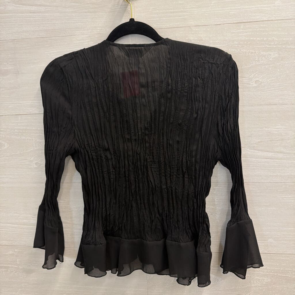 Allison Taylor Black Crinkle long Sleeve Top Medium Petite