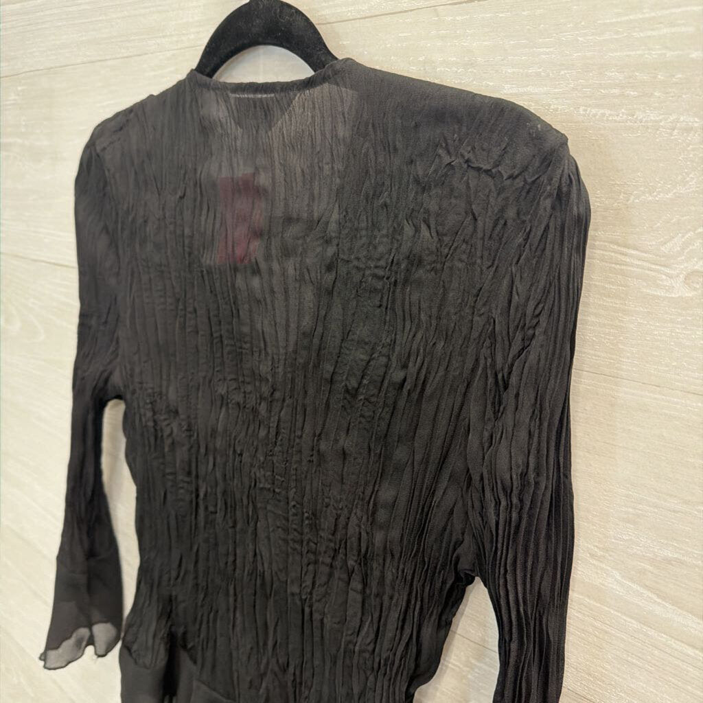 Allison Taylor Black Crinkle long Sleeve Top Medium Petite