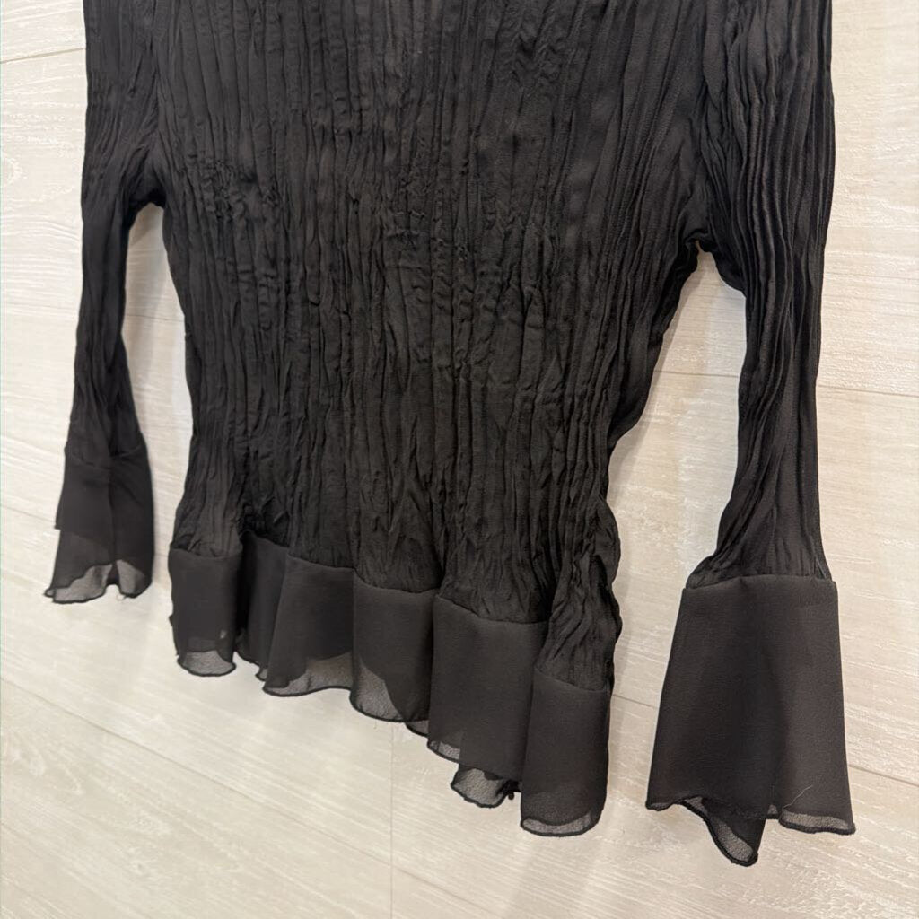 Allison Taylor Black Crinkle long Sleeve Top Medium Petite