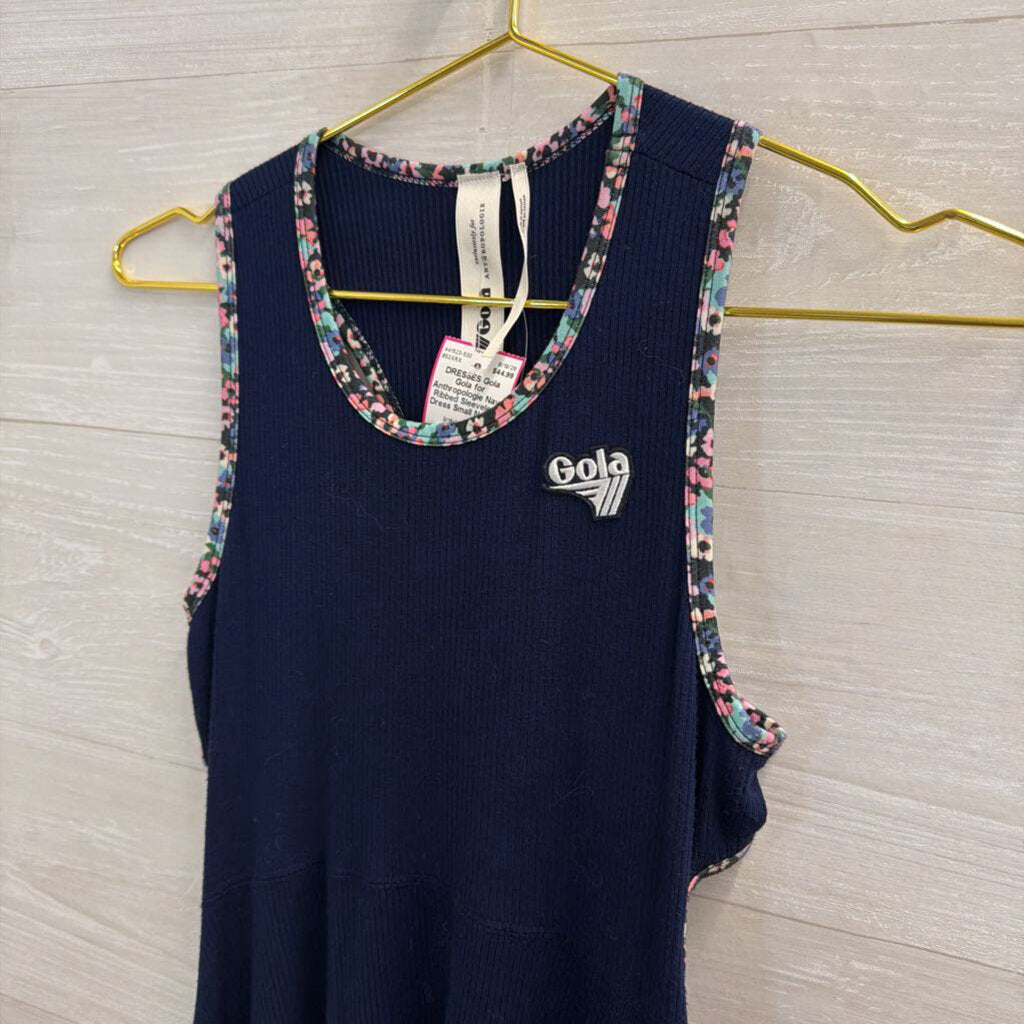 Gola for Anthropologie Navy Ribbed Sleeveless Dress Small