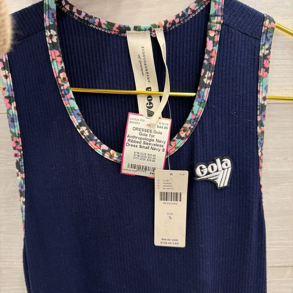 Gola for Anthropologie Navy Ribbed Sleeveless Dress Small