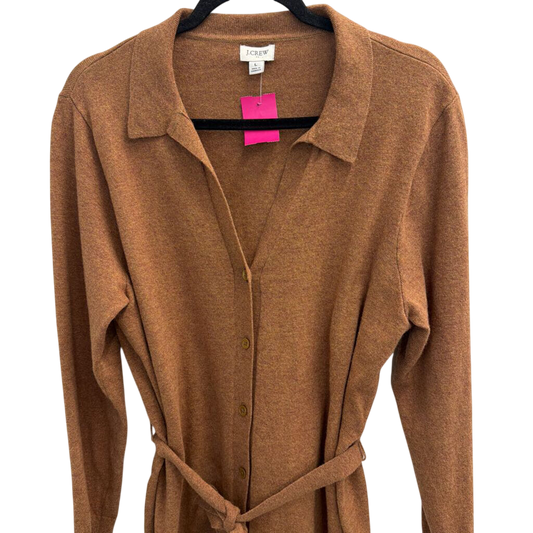 J Crew Brown Knit Long Sleeve Button Front Tie Waist Top Large