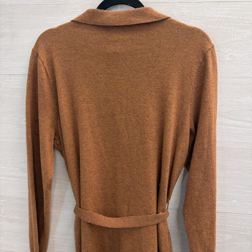 J Crew Brown Knit Long Sleeve Button Front Tie Waist Top Large