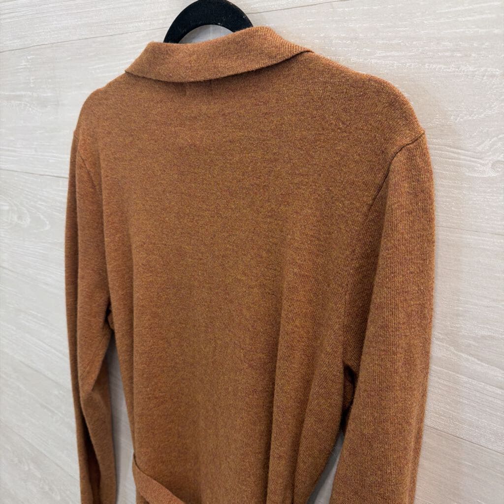 J Crew Brown Knit Long Sleeve Button Front Tie Waist Top Large