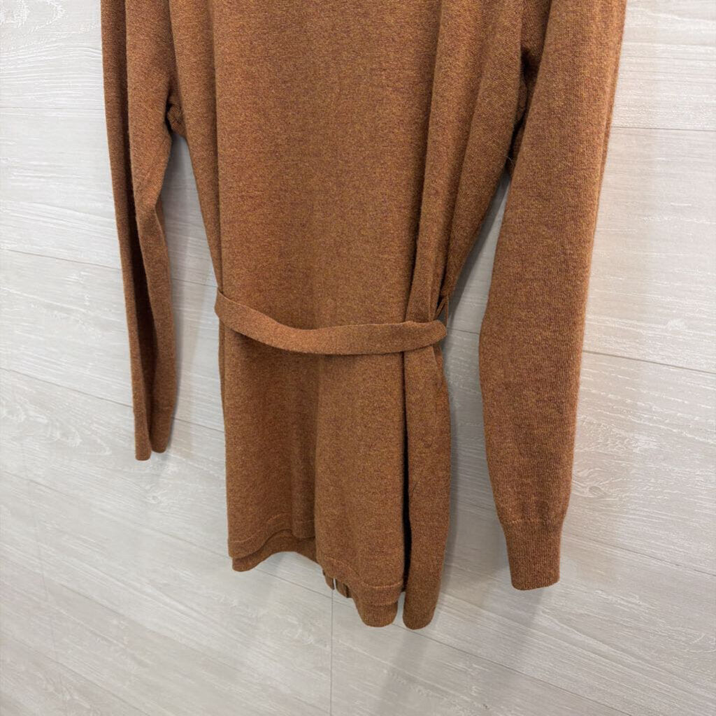 J Crew Brown Knit Long Sleeve Button Front Tie Waist Top Large