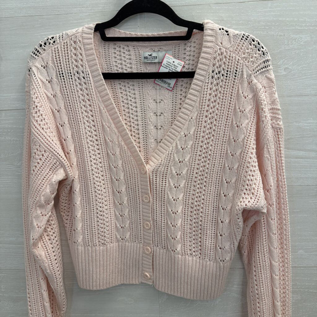 Hollister Pink Cropped Cardigan Sweater Medium