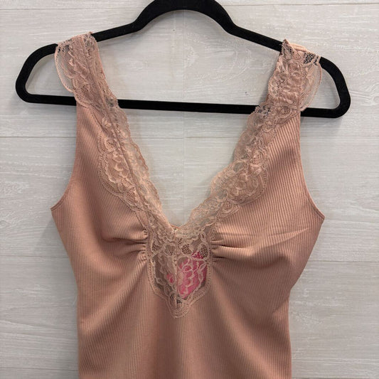 Intimately Free People Pink Lace Trim Sleeveless Bodysuit Small