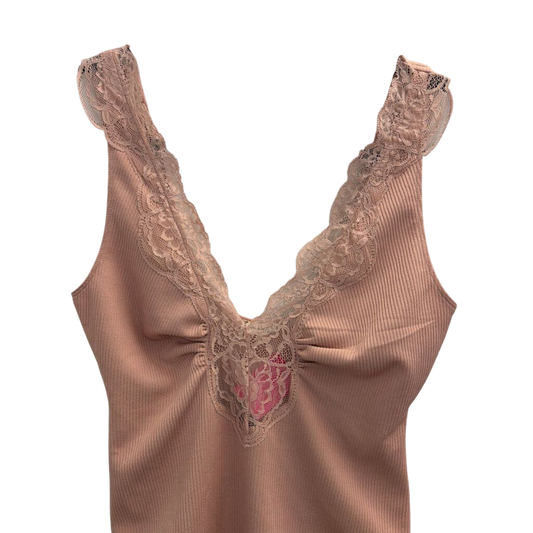 Intimately Free People Pink Lace Trim Sleeveless Bodysuit Small