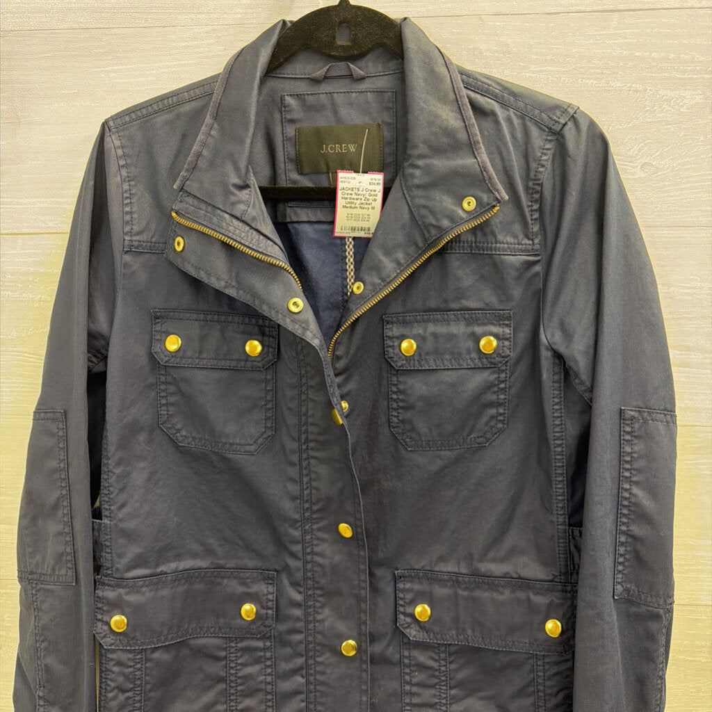 J Crew Navy/ Gold Hardware Zip Up Utility Jacket Medium