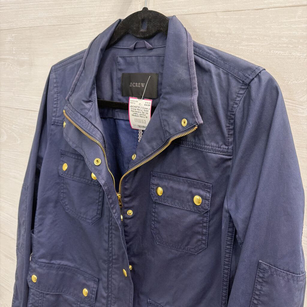 J Crew Navy/ Gold Hardware Zip Up Utility Jacket Medium
